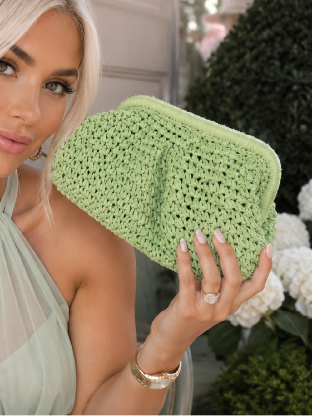 New Chic Mint Green Woven Raffia Clutch Bag | Summer Resort Beach Purse